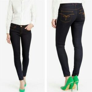 TED BAKER Rebacco Classic Skinny Jeans Tobacco Stitching Denim Dark Blue 25 NWT